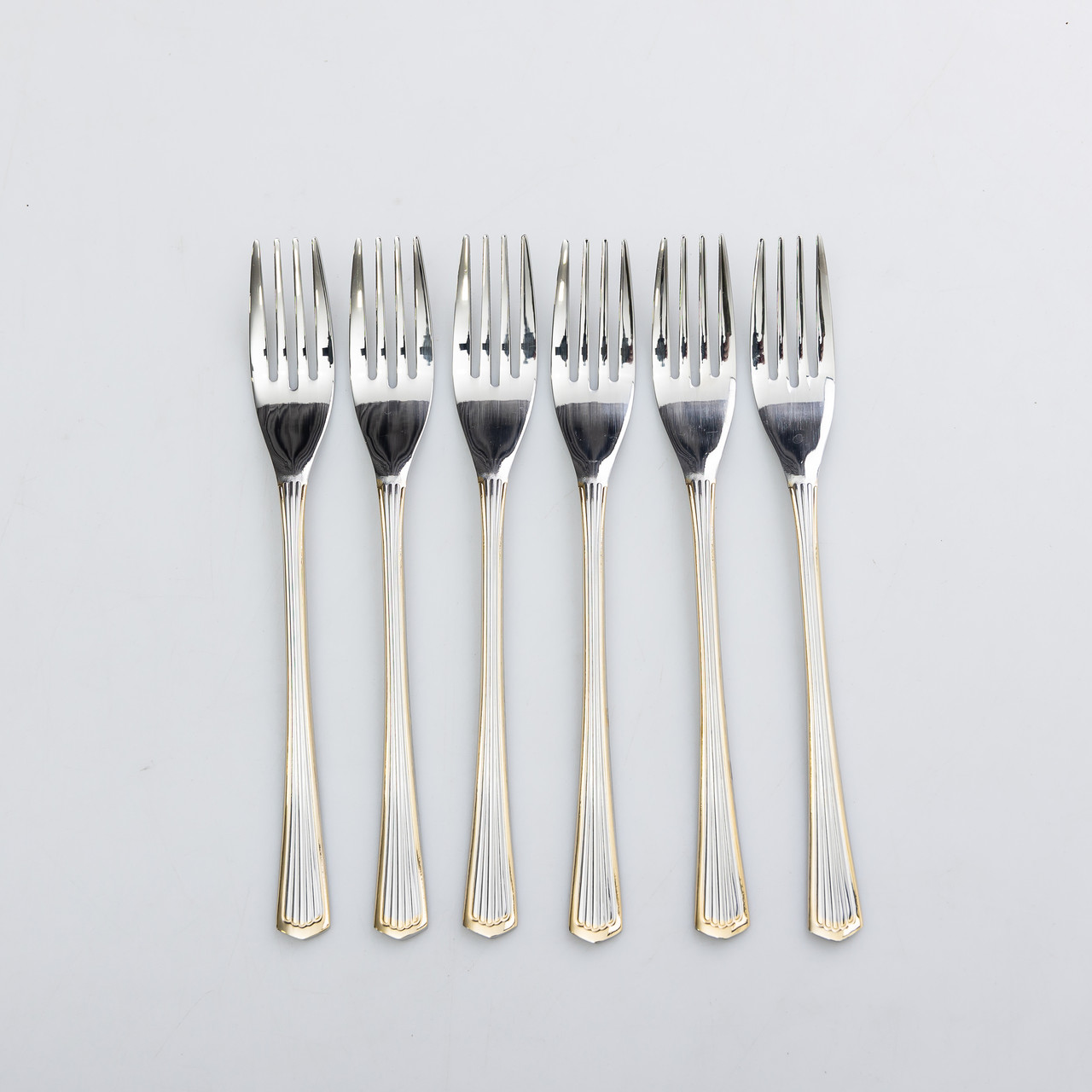 Набір десертних виделок 6 штук виделки для десерту з нержавіючої сталі 15.2 см Срібло із золотим оздобленням