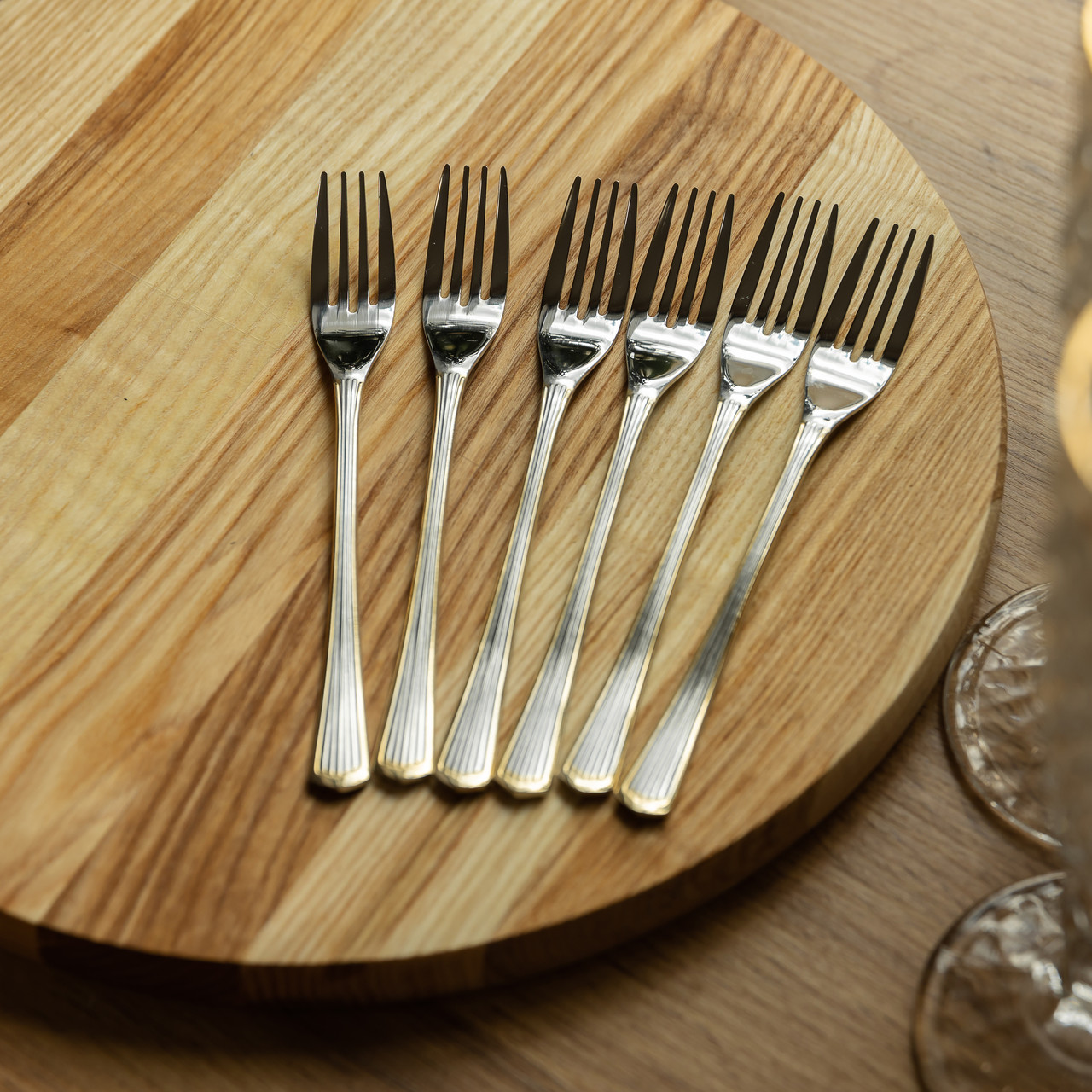 Набір десертних виделок 6 штук виделки для десерту з нержавіючої сталі 15.2 см Срібло із золотим оздобленням