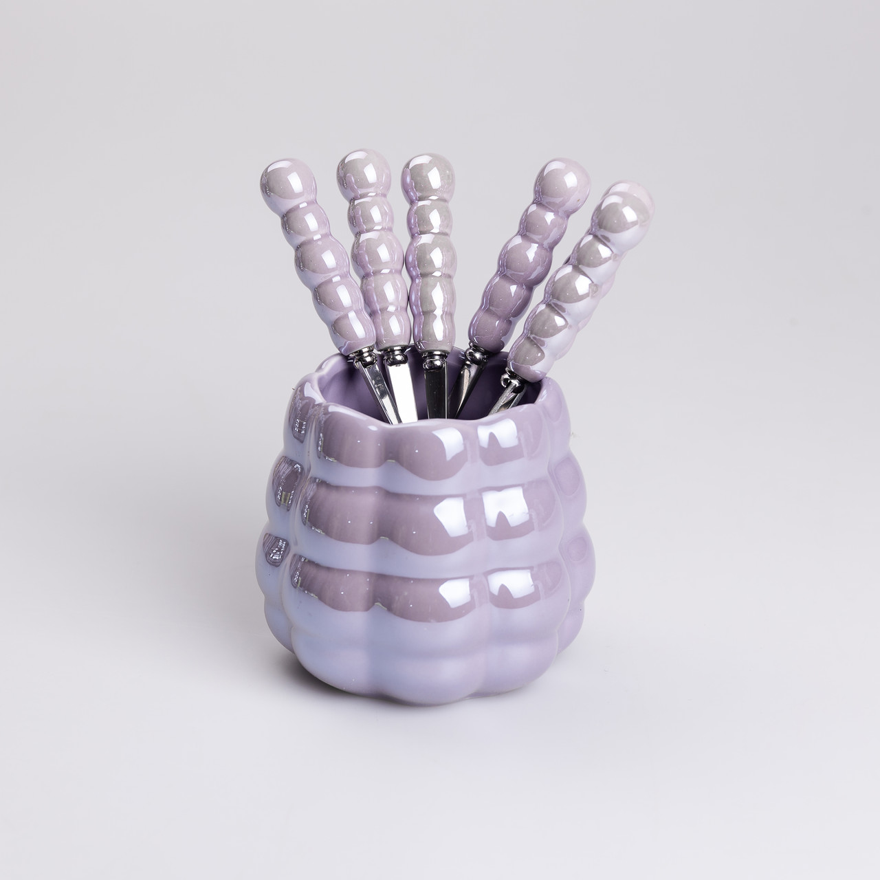 Набір десертних виделок і ложок на 3 персони з підставкою з кераміки 7 предметів Фіолетовий