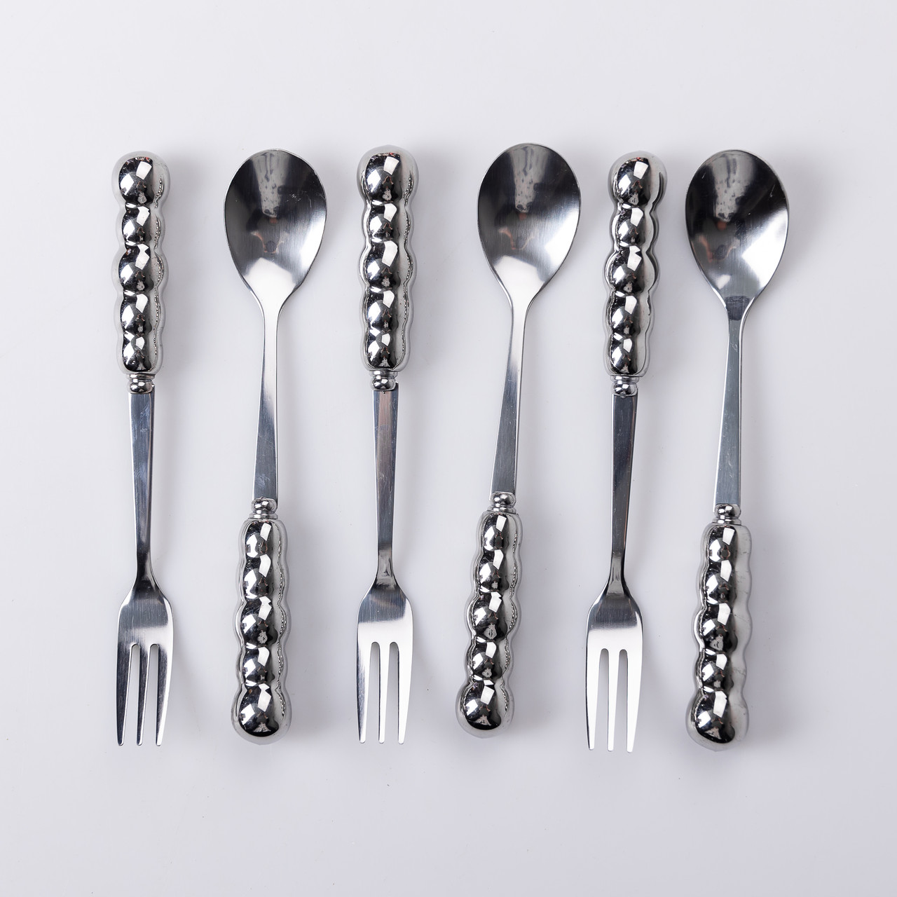 Набір десертних виделок і ложок на 3 персони з підставкою з кераміки 7 предметів Сірий