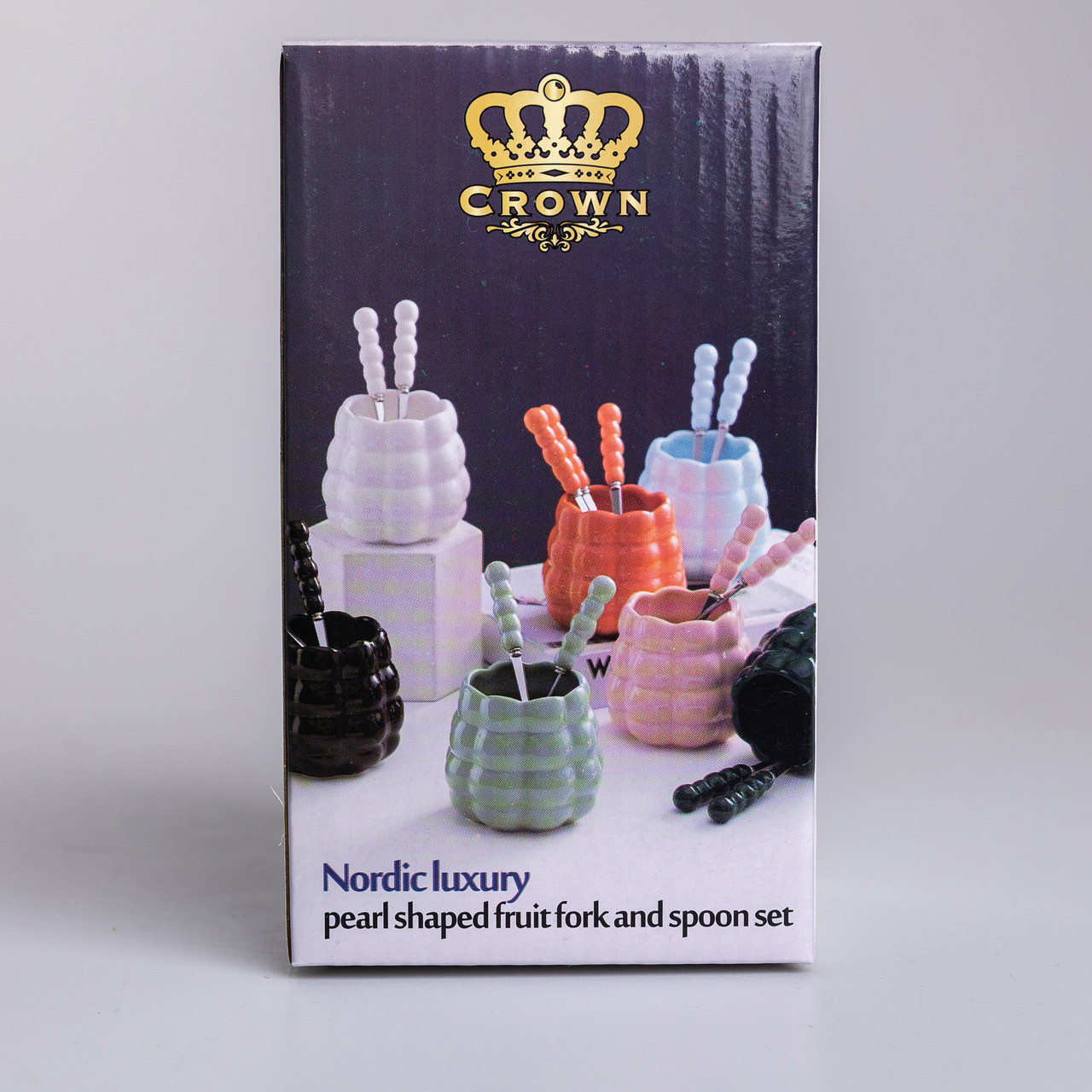 Набір десертних виделок і ложок на 3 персони з підставкою з кераміки 7 предметів Сірий