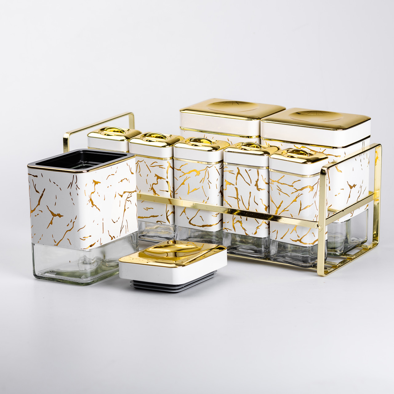 Набір для приправ та спецій на підставці 8 штук з кришками Білий