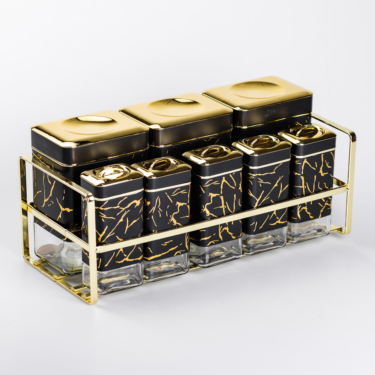 Набір для приправ та спецій на підставці 8 штук з кришками Чорний