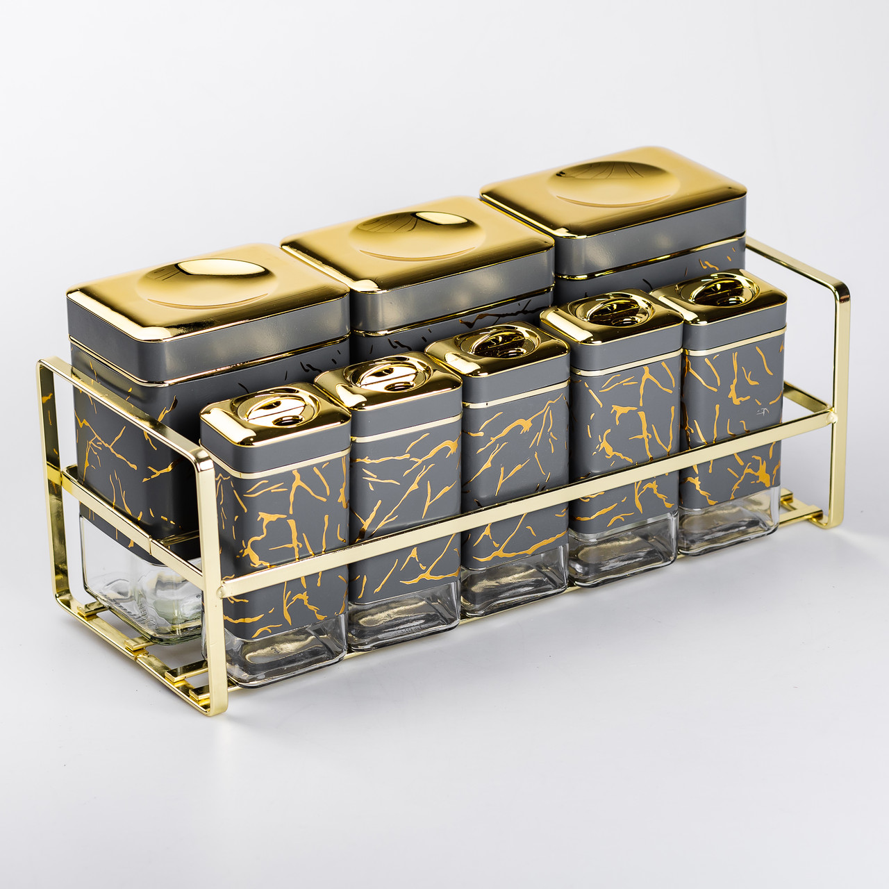 Набір для приправ та спецій на підставці 8 штук з кришками Сірий