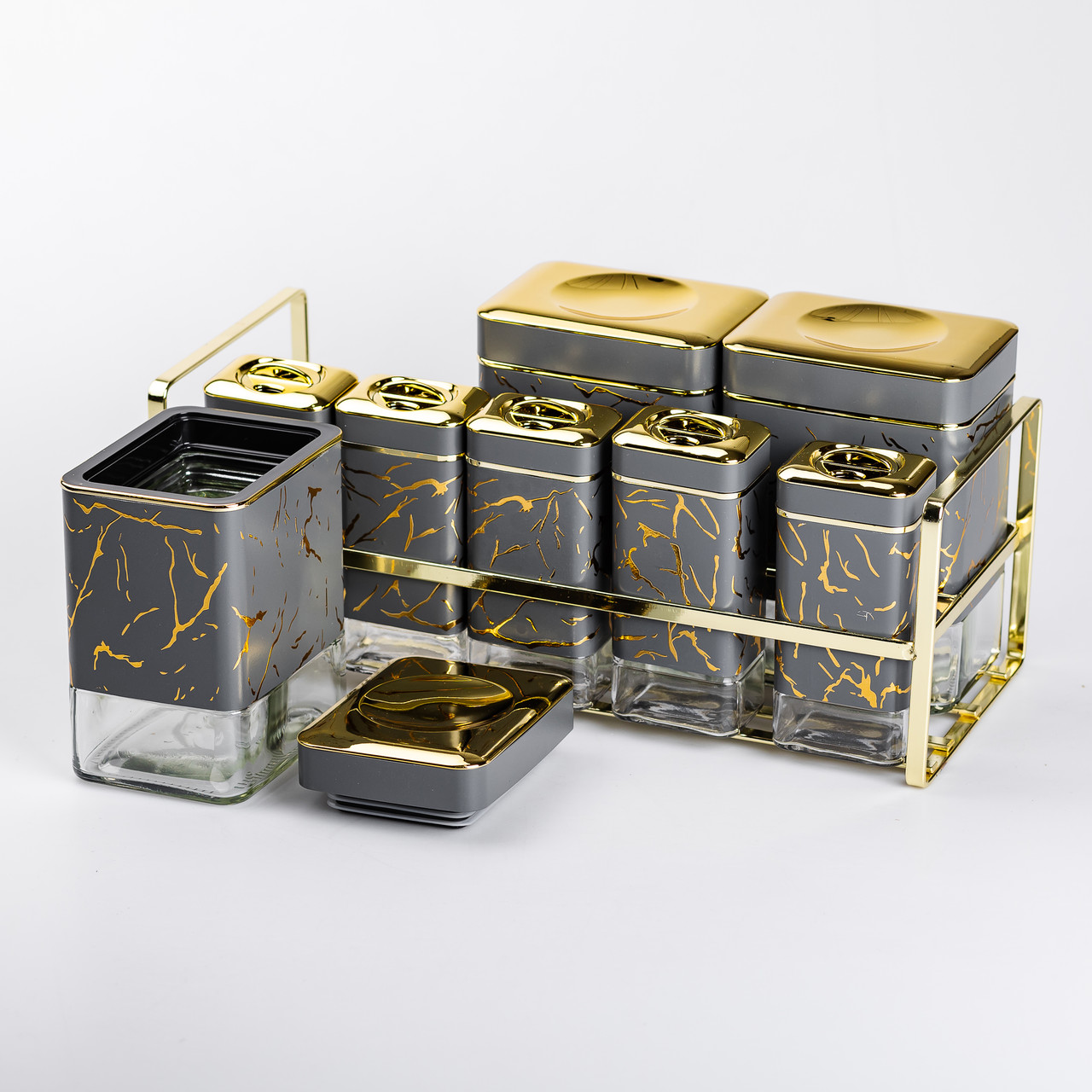 Набір для приправ та спецій на підставці 8 штук з кришками Сірий