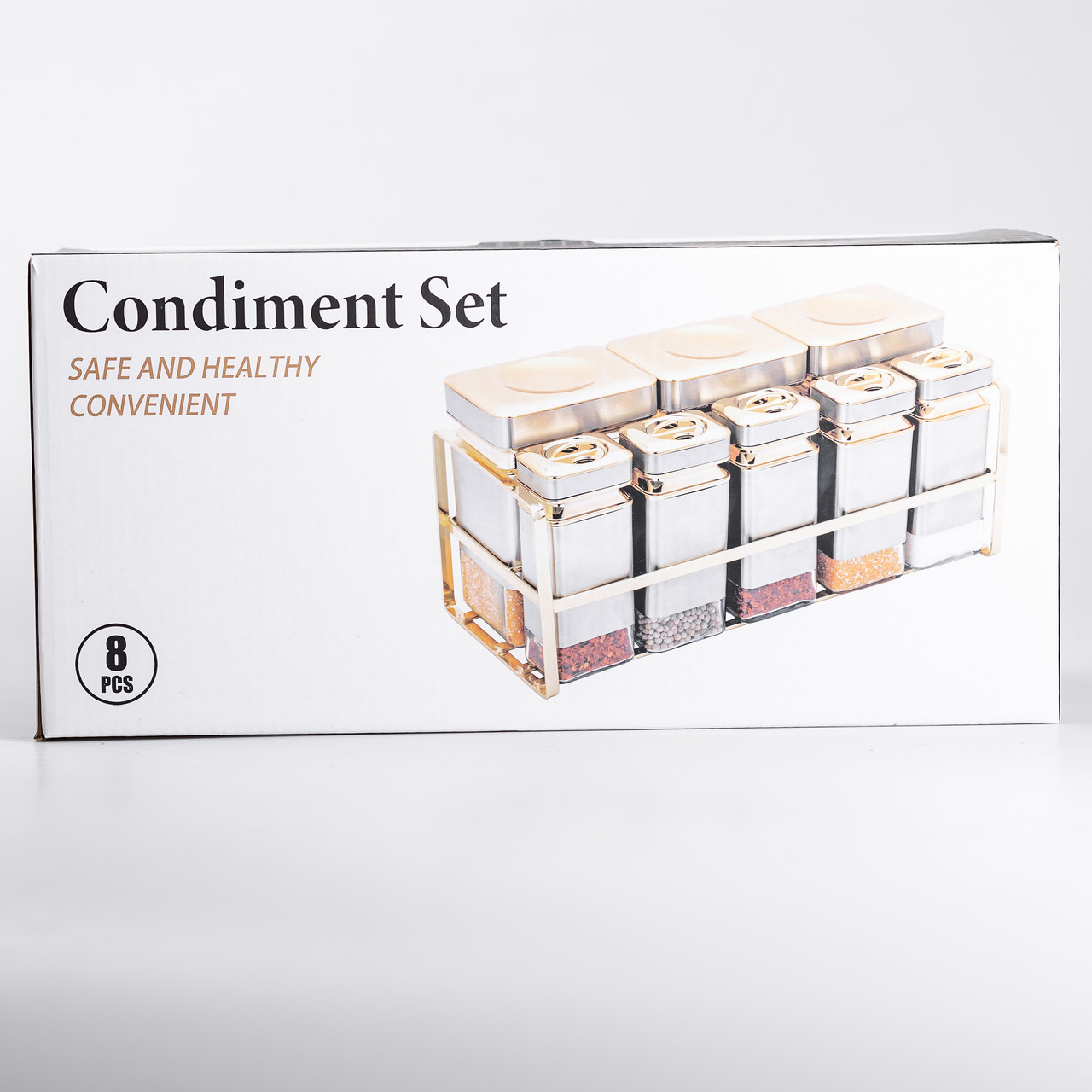 Набір для приправ та спецій на підставці 8 штук з кришками Сірий