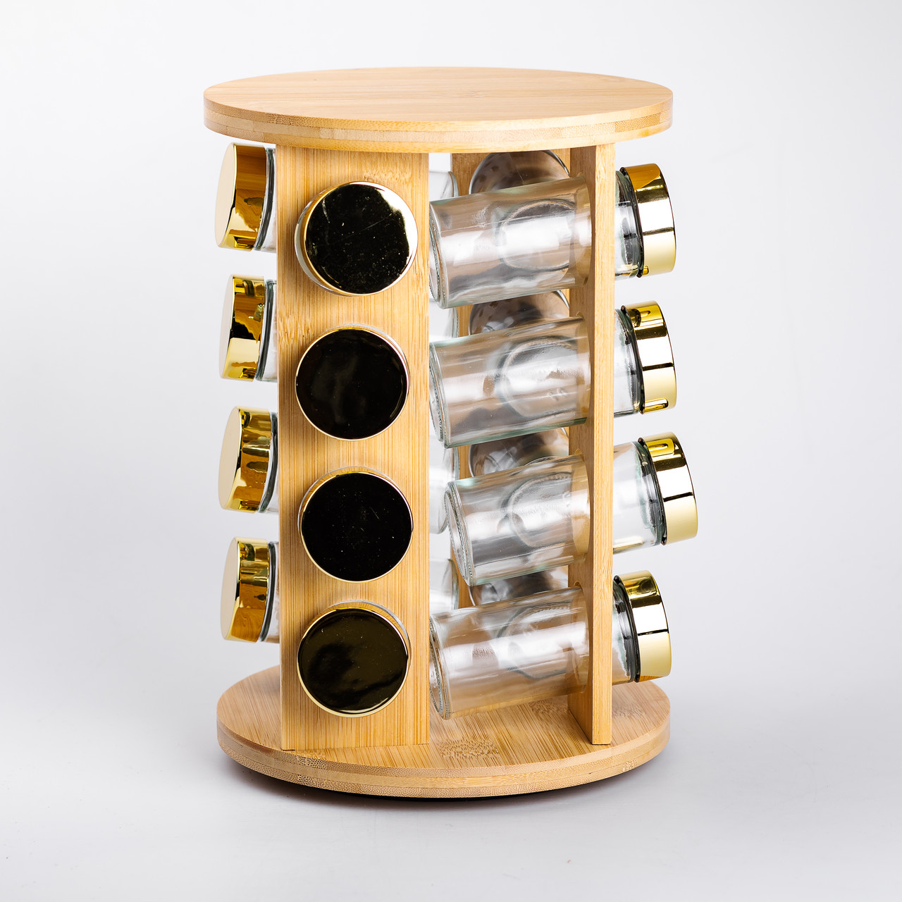 Набір для спецій на дерев'яній підставці 16 скляних ємностей для приправ