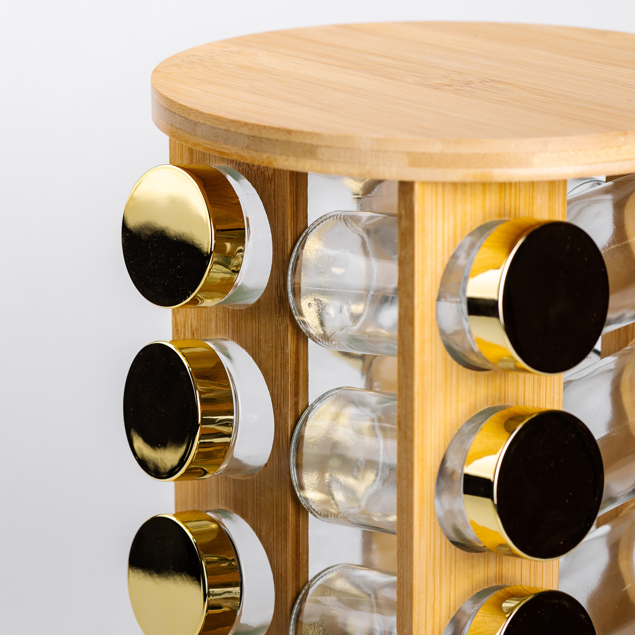 Набір для спецій на дерев'яній підставці 16 скляних ємностей для приправ