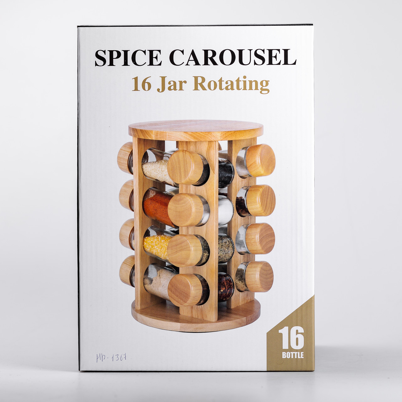 Набір для спецій на дерев'яній підставці 16 скляних ємностей для приправ