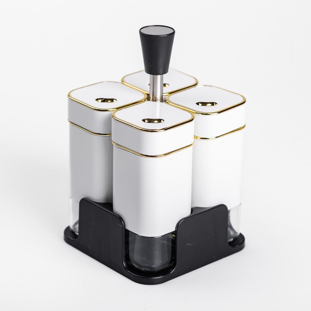 Набір для спецій на підставці 4 предмети 10х10х17 см ємності для приправ 120 мл Білий