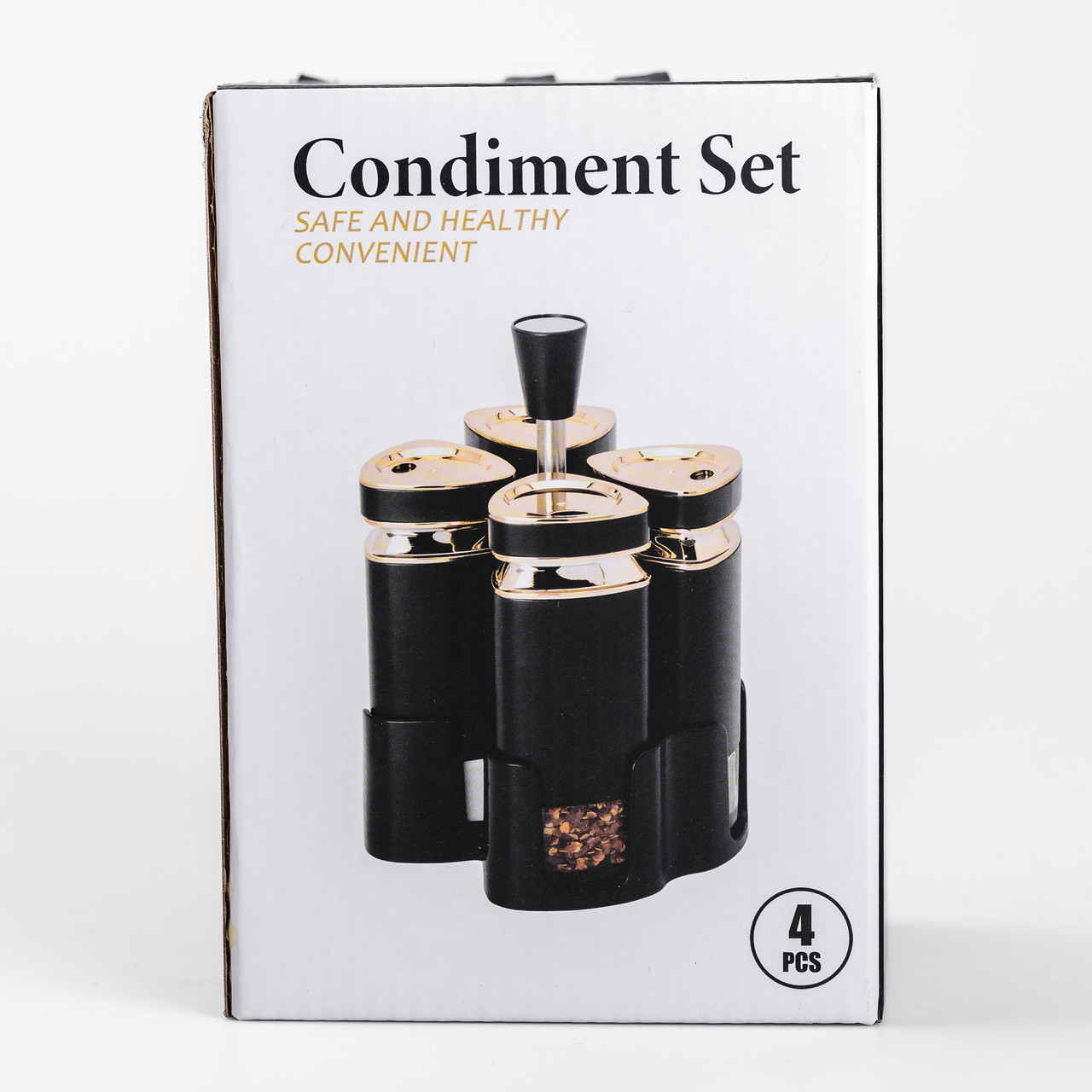 Набір для спецій на підставці 4 предмети 10х10х17 см ємності для приправ 120 мл Білий
