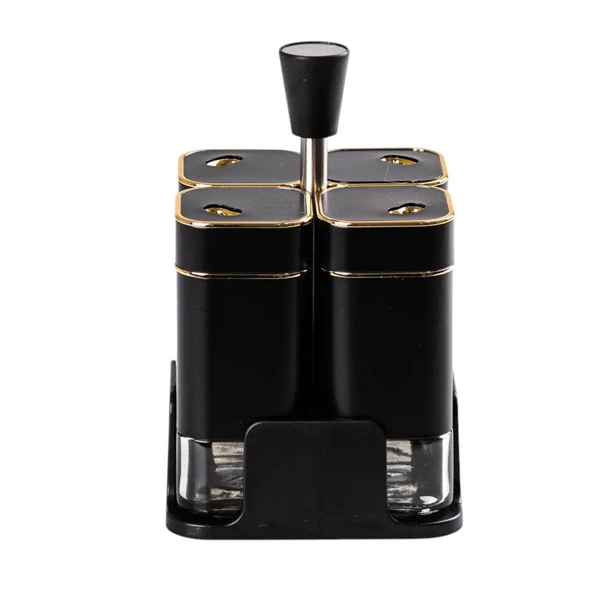 Набір для спецій на підставці 4 предмети 10х10х17 см ємності для приправ 120 мл Чорний