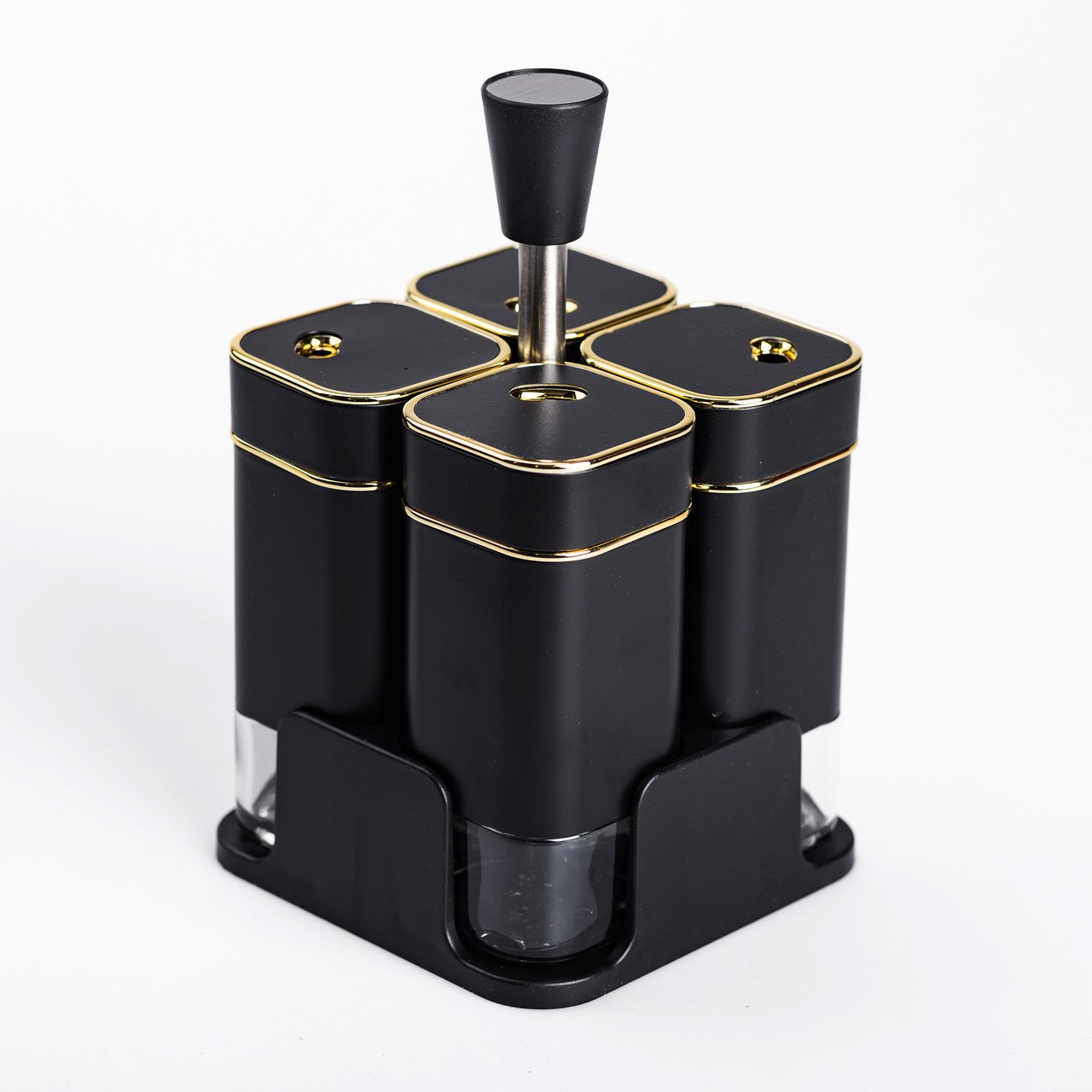Набір для спецій на підставці 4 предмети 10х10х17 см ємності для приправ 120 мл Чорний