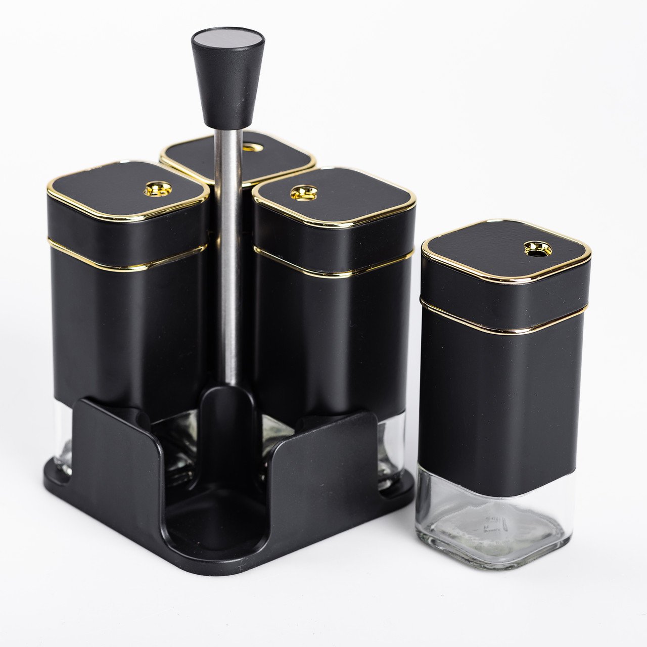 Набір для спецій на підставці 4 предмети 10х10х17 см ємності для приправ 120 мл Чорний