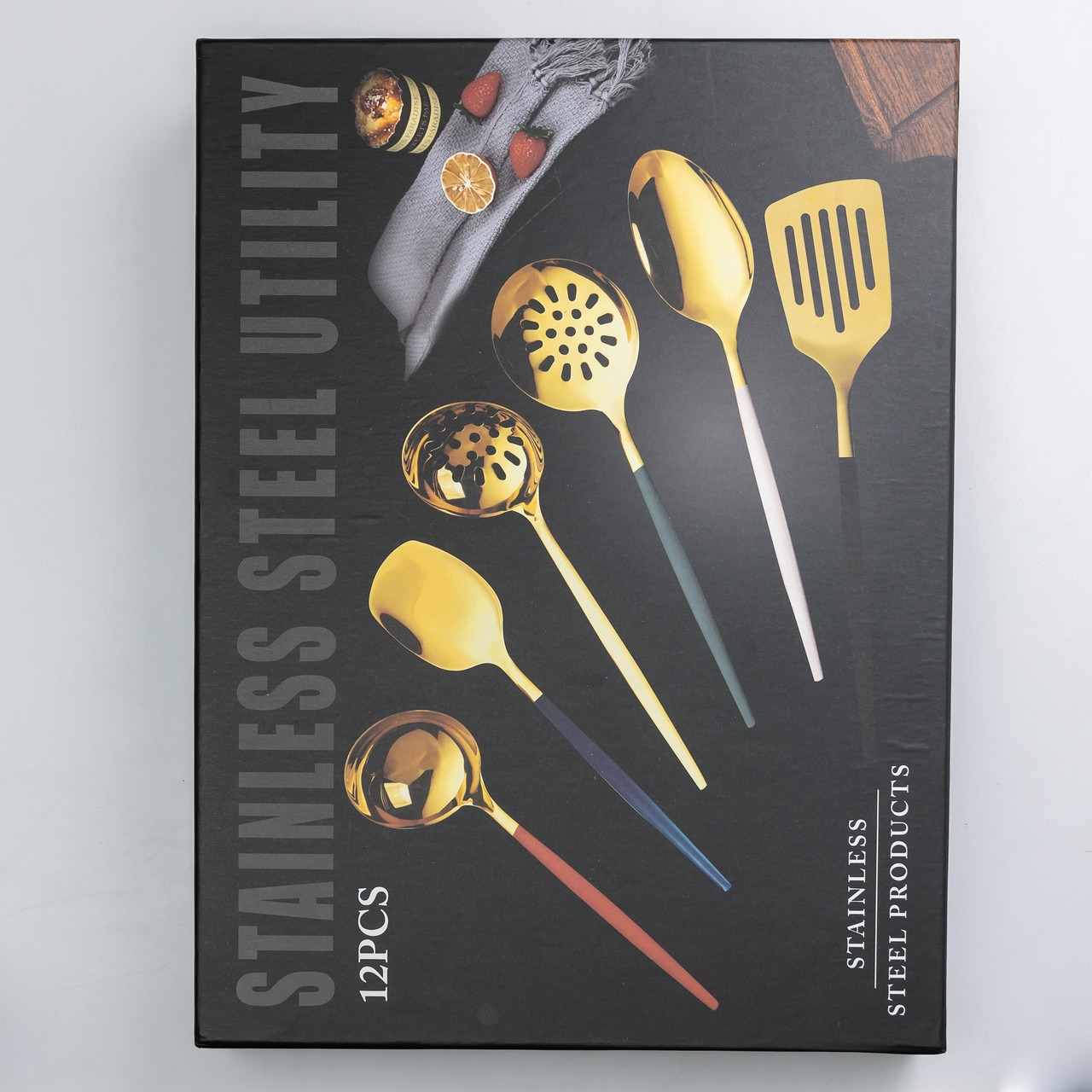 Набір кухонного приладдя 12 предметів столові прилади з нержавіючої сталі Золото з чорним