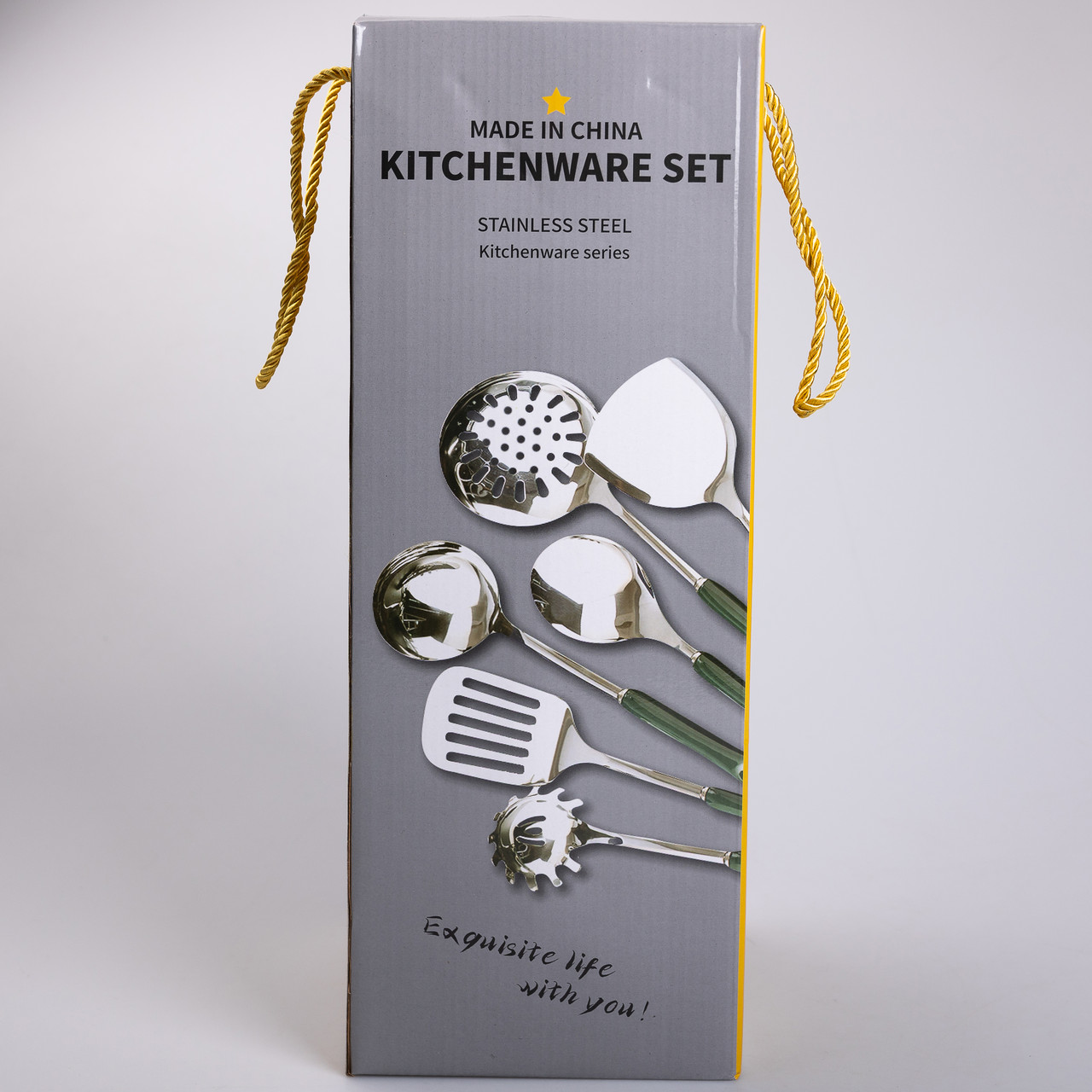 Набір кухонного приладдя 7 предметів на підставці столові прилади з нержавіючої сталі Золото з білим