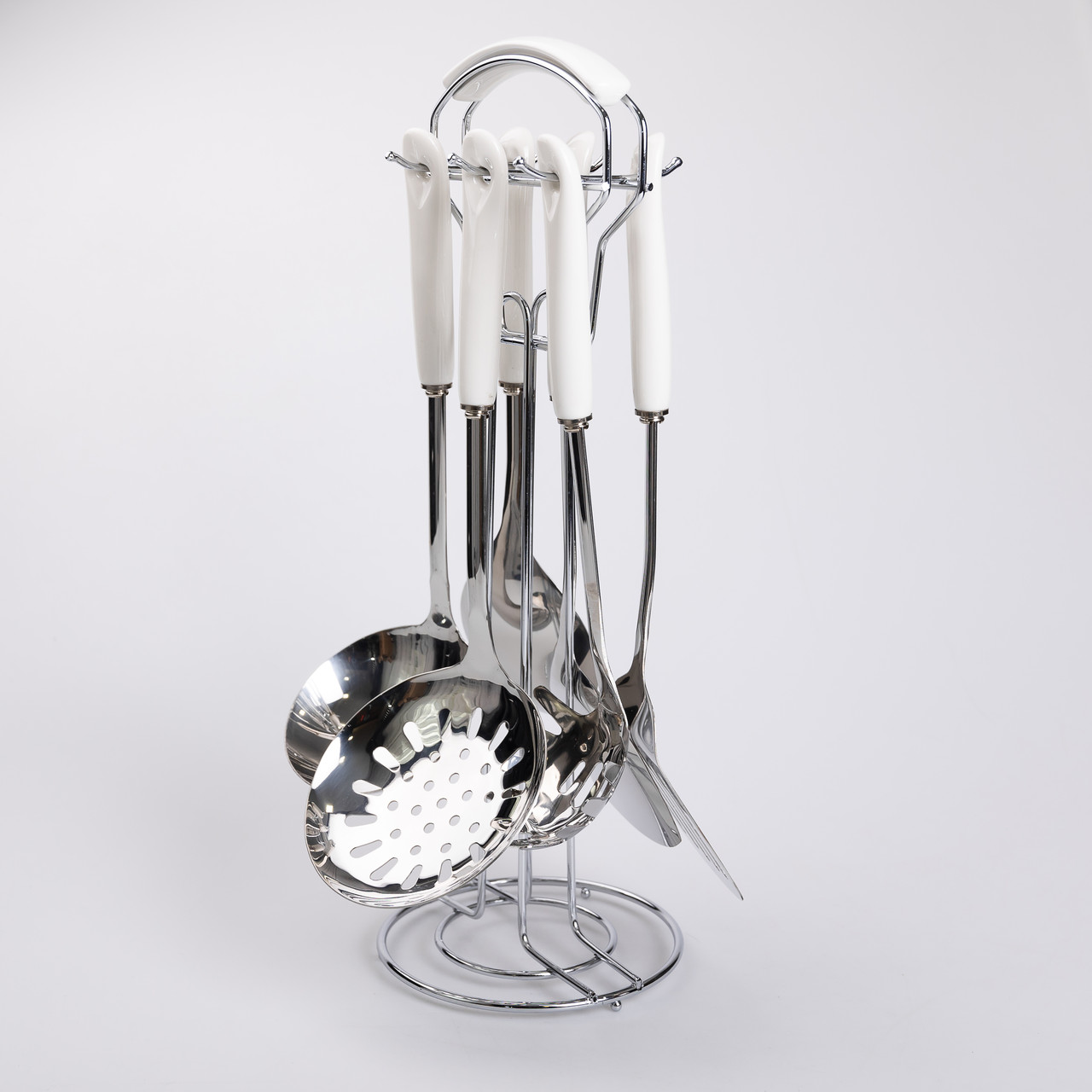 Набір кухонного приладдя на підставці 7 предметів кухонні аксесуари на підставці Білий із сріблястим