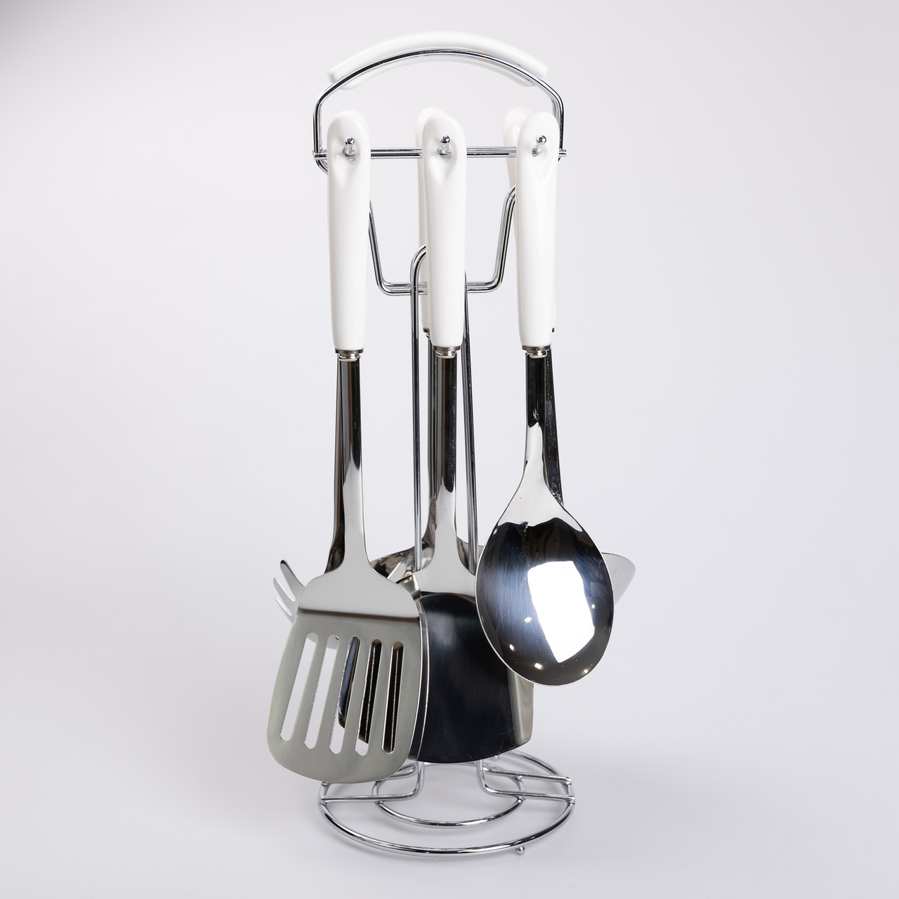 Набір кухонного приладдя на підставці 7 предметів кухонні аксесуари на підставці Білий із сріблястим