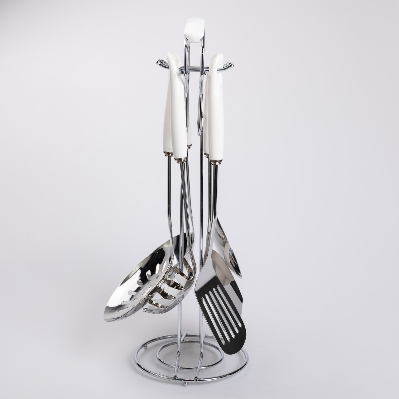 Набір кухонного приладдя на підставці 7 предметів кухонні аксесуари на підставці Білий із сріблястим