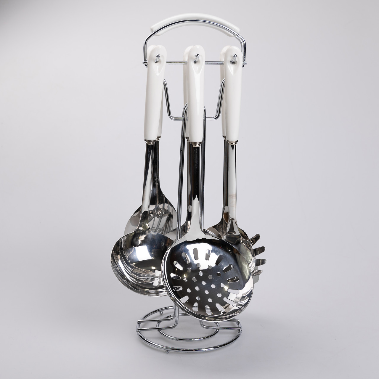 Набір кухонного приладдя на підставці 7 предметів кухонні аксесуари на підставці Білий із сріблястим