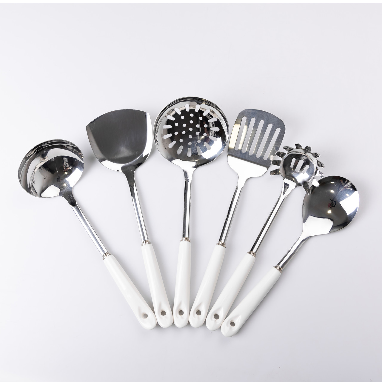 Набір кухонного приладдя на підставці 7 предметів кухонні аксесуари на підставці Білий із сріблястим