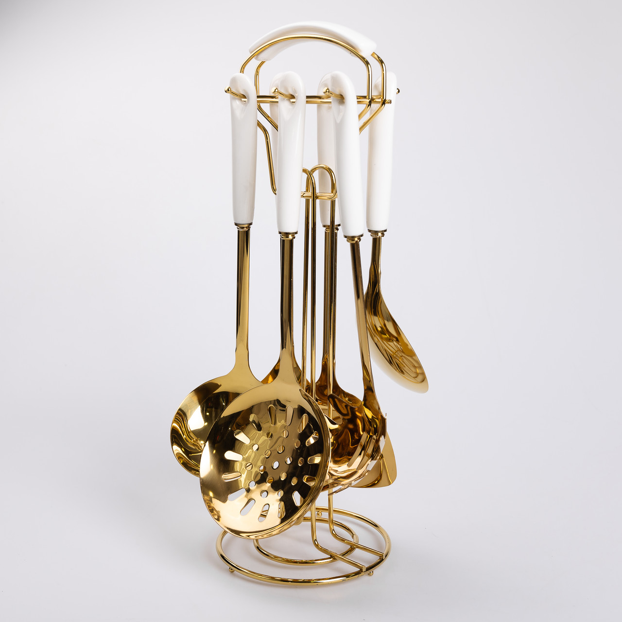 Набір кухонного приладдя на підставці 7 предметів кухонні аксесуари на підставці Білий із золотом