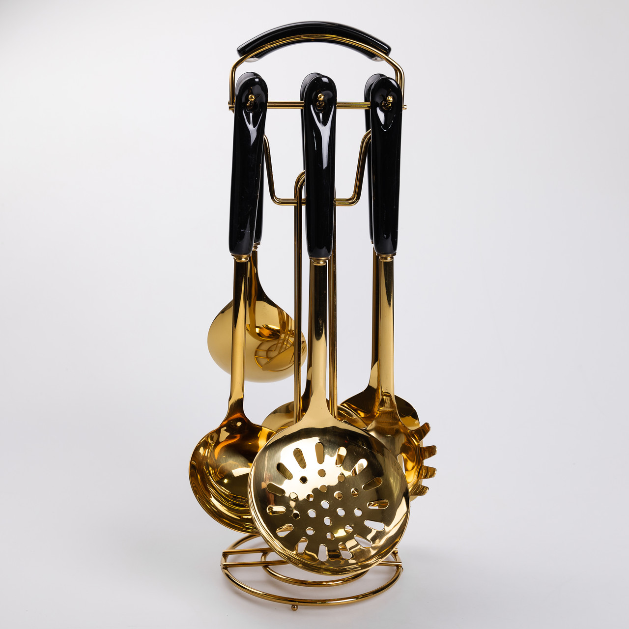 Набір кухонного приладдя на підставці 7 предметів кухонні аксесуари на підставці Чорний із золотом