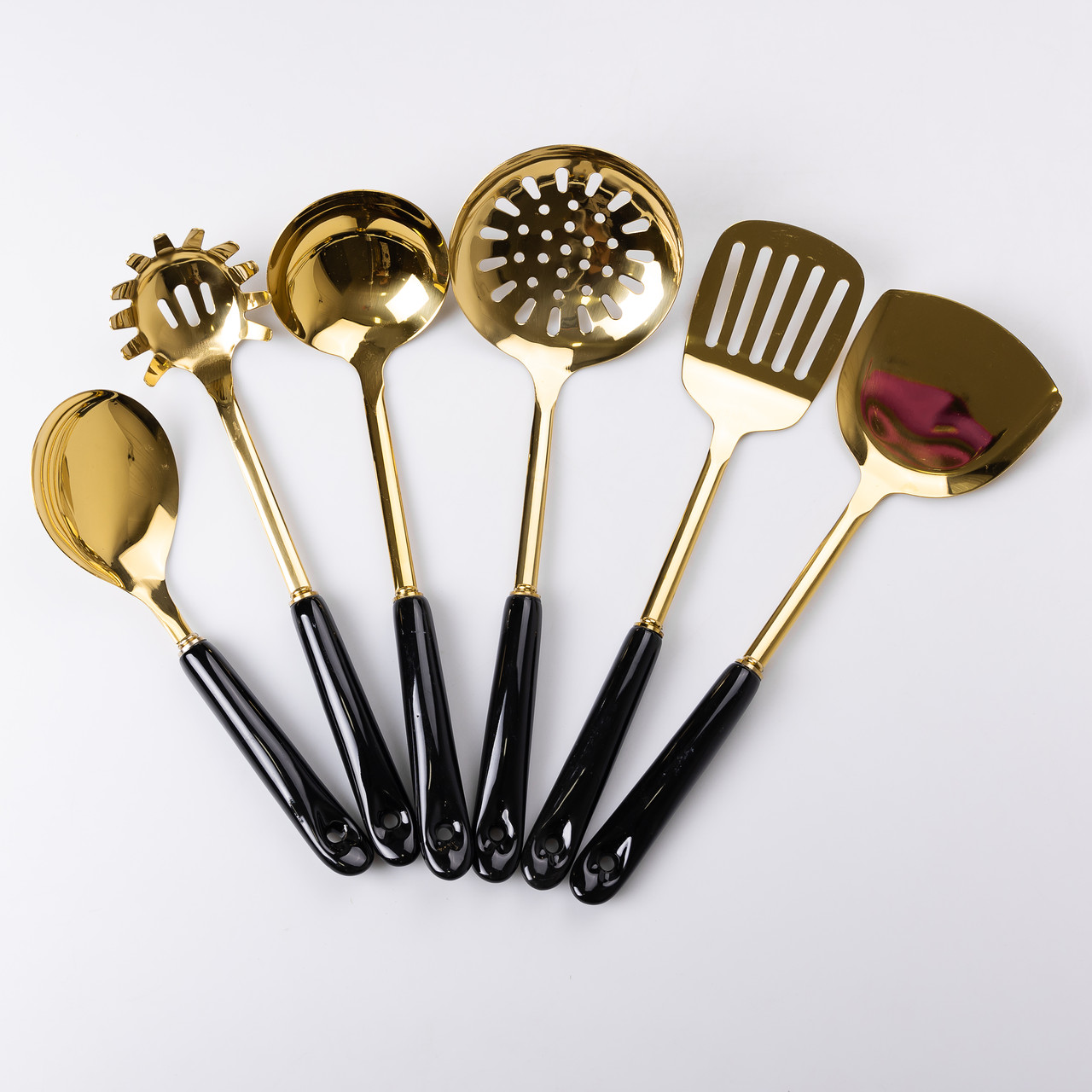 Набір кухонного приладдя на підставці 7 предметів кухонні аксесуари на підставці Чорний із золотом