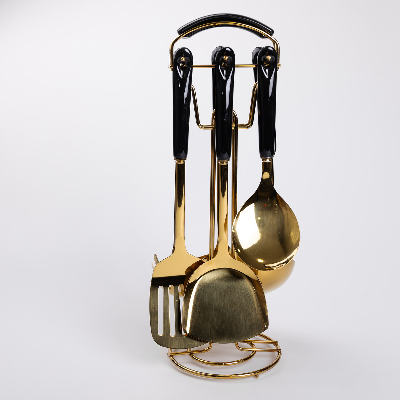 Набір кухонного приладдя на підставці 7 предметів кухонні аксесуари на підставці Чорний із золотом