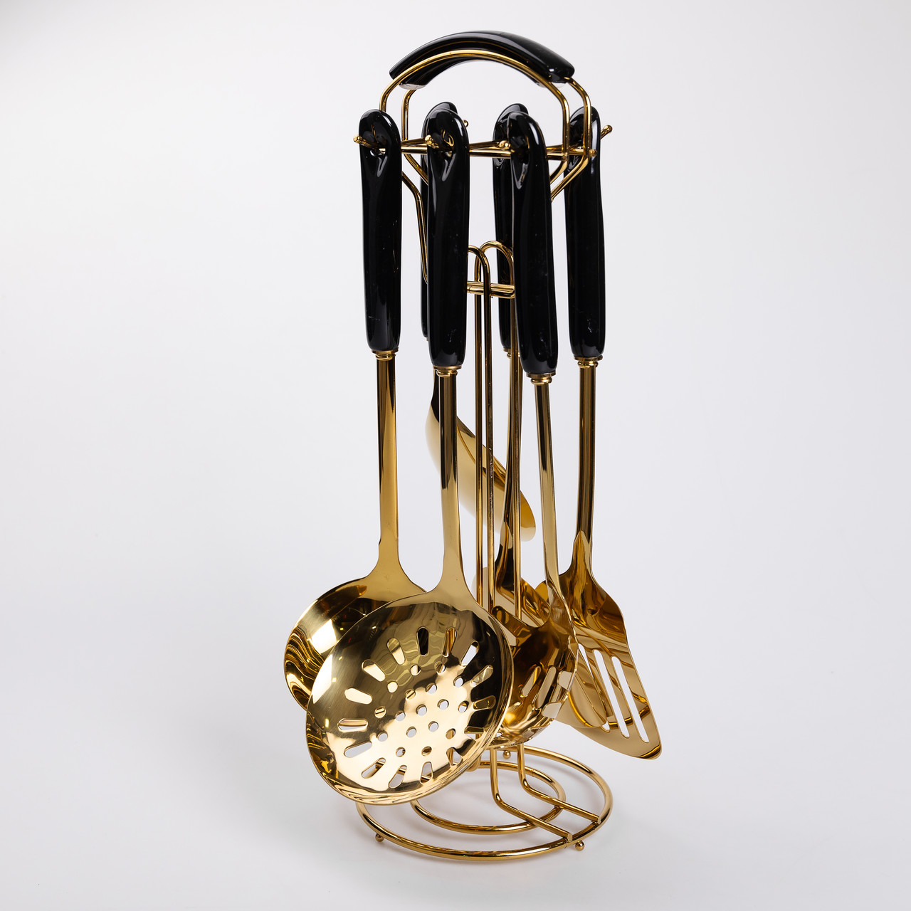 Набір кухонного приладдя на підставці 7 предметів кухонні аксесуари на підставці Чорний із золотом