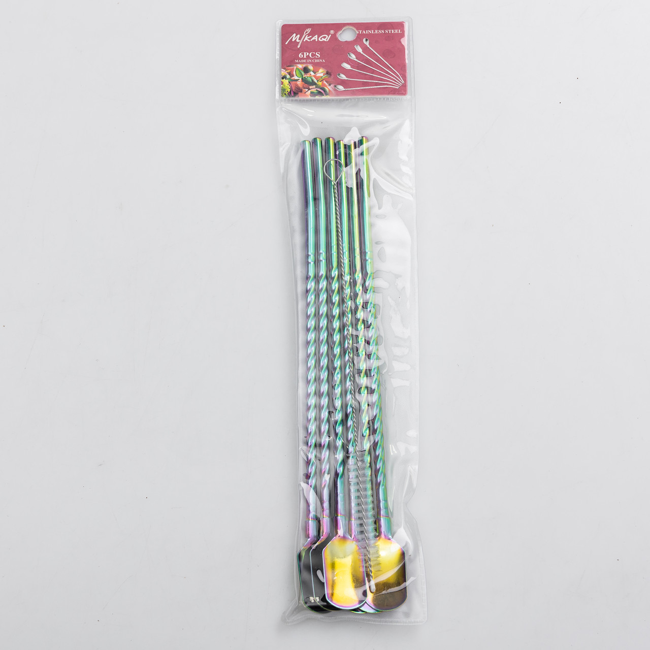 Набір багаторазових ложок-трубочок 6 шт для напоїв 22 см зі щіткою для миття з нержавіючої сталі Хамелеон