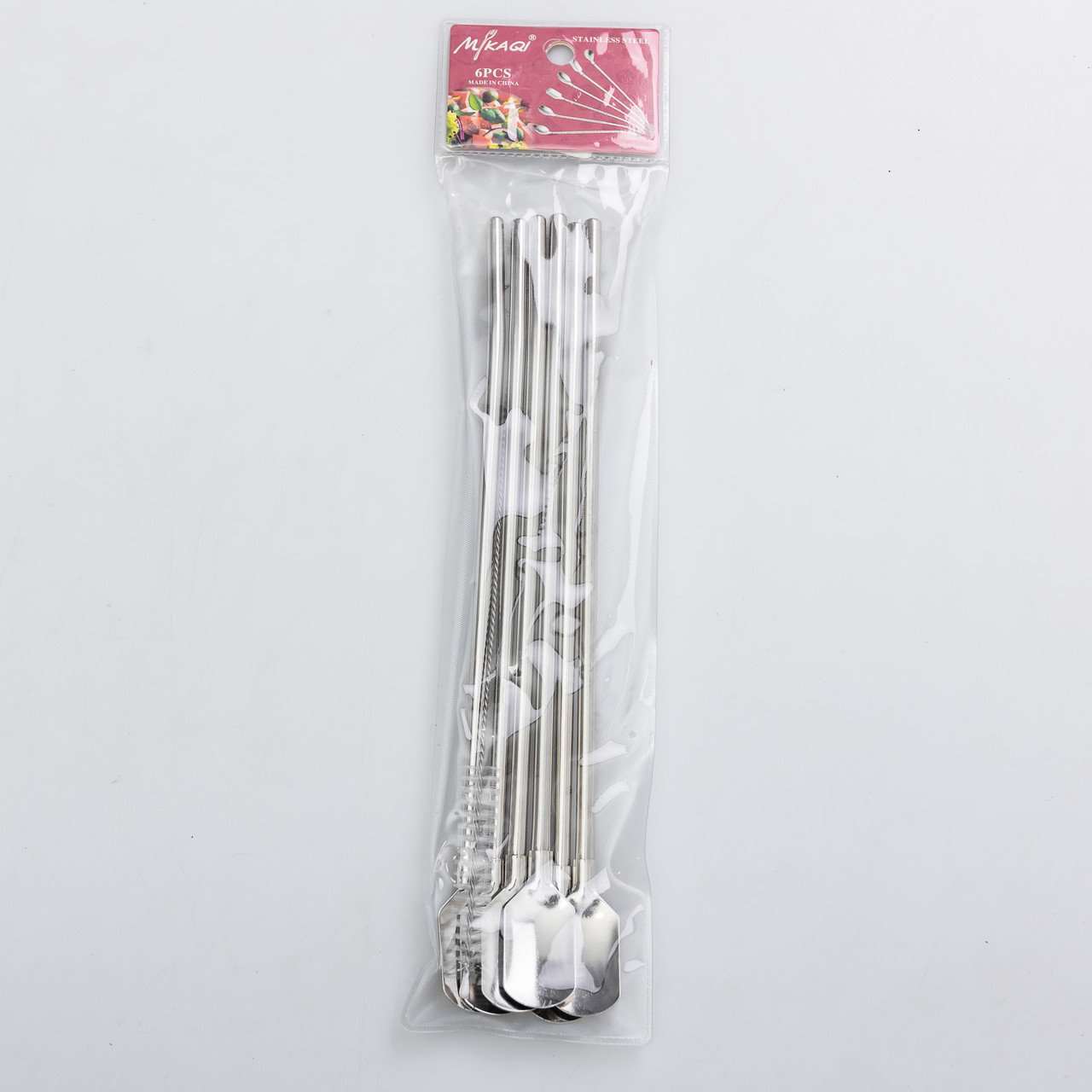 Набір багаторазових ложок-трубочок 6 шт для напоїв 22 см зі щіткою для миття з нержавіючої сталі Сірий