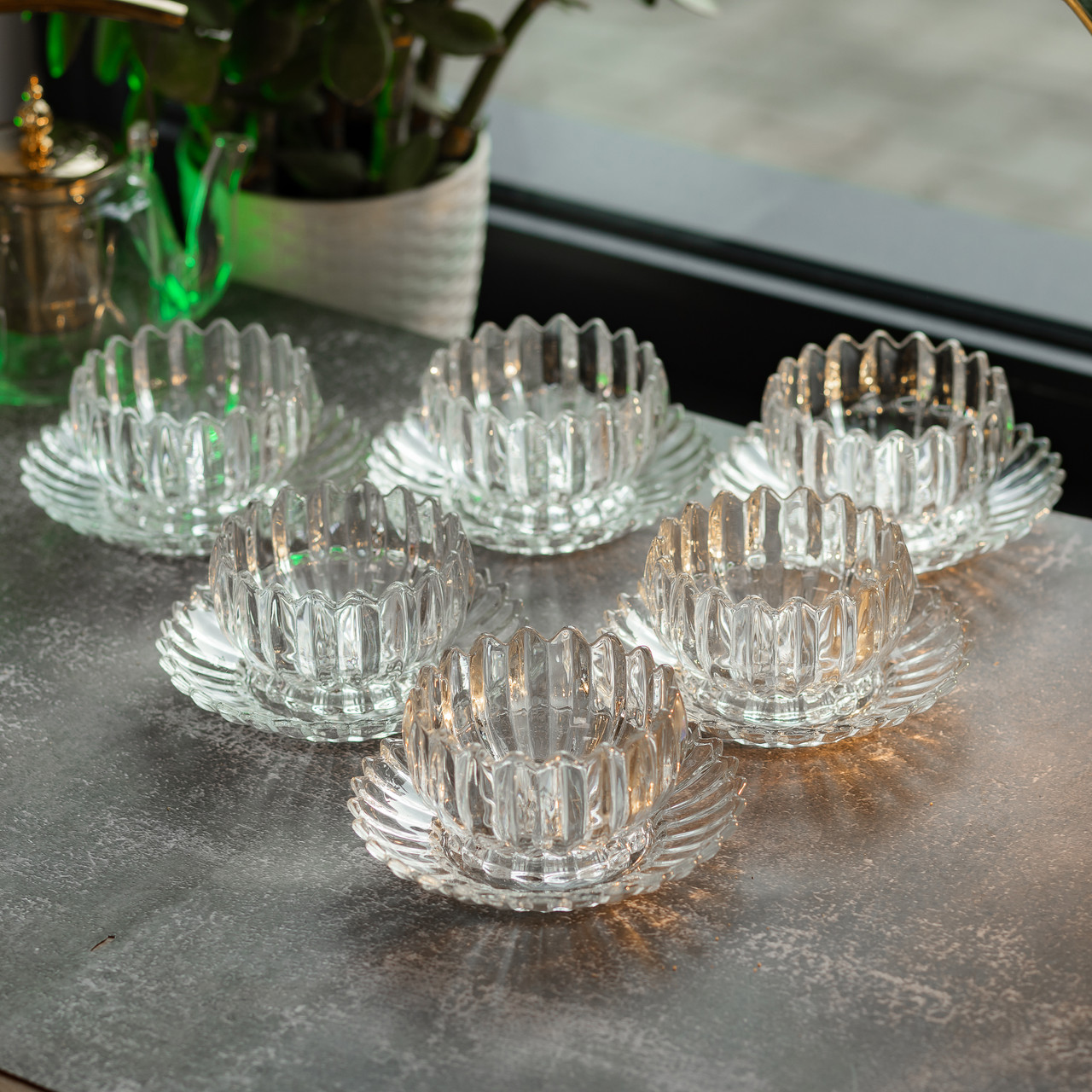 Набір піал із блюдцем 6 шт зі скла 300 мл для десертів