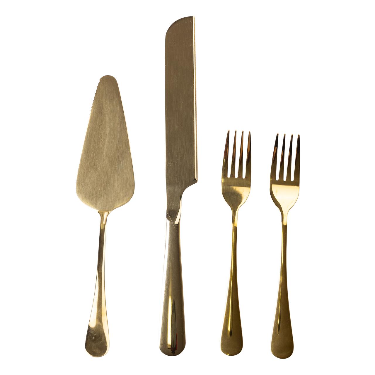 Набір приладів для подачі торта 4 предмети з нержавіючої сталі Золотистий