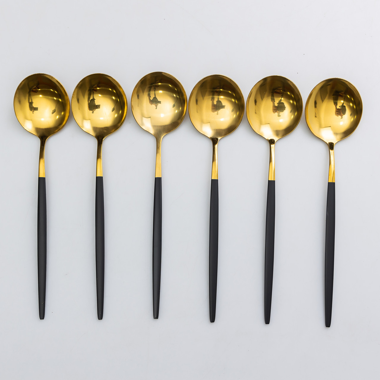 Набір столових ложок 6 штук ложки столові з нержавійки 21 см Чорний з золотом