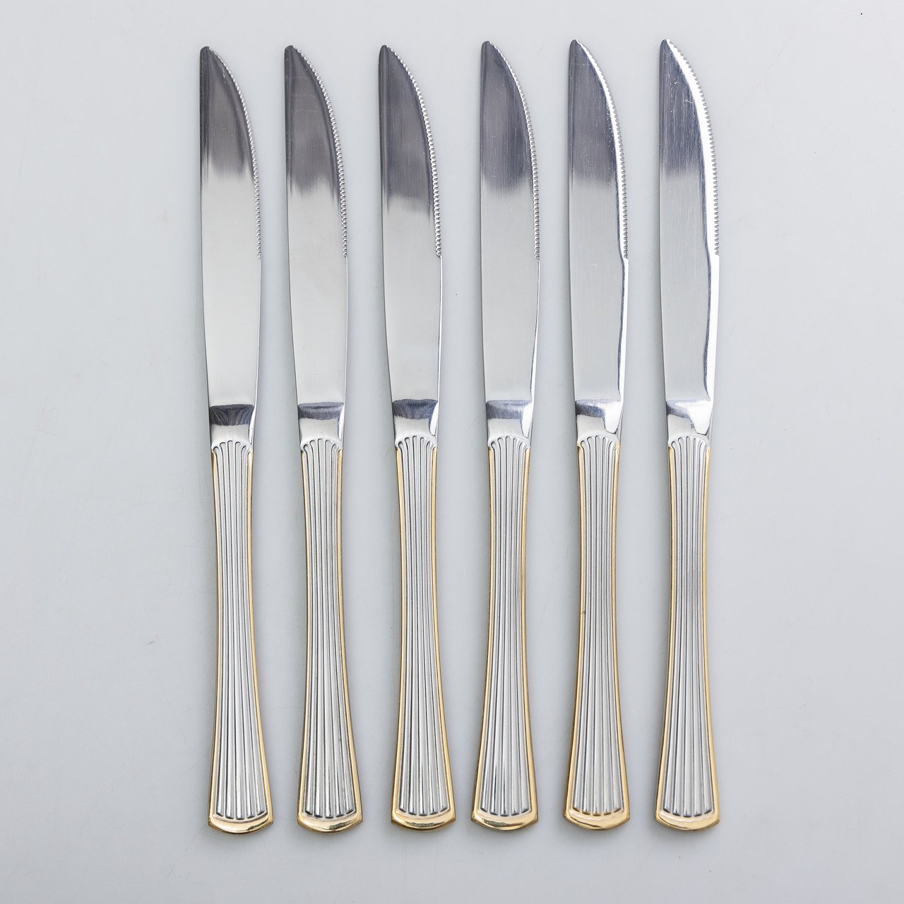 Набір столових ножів 6 штук ножі сервірувальні з нержавіючої сталі 22.5 см Срібло із золотим обрамленням