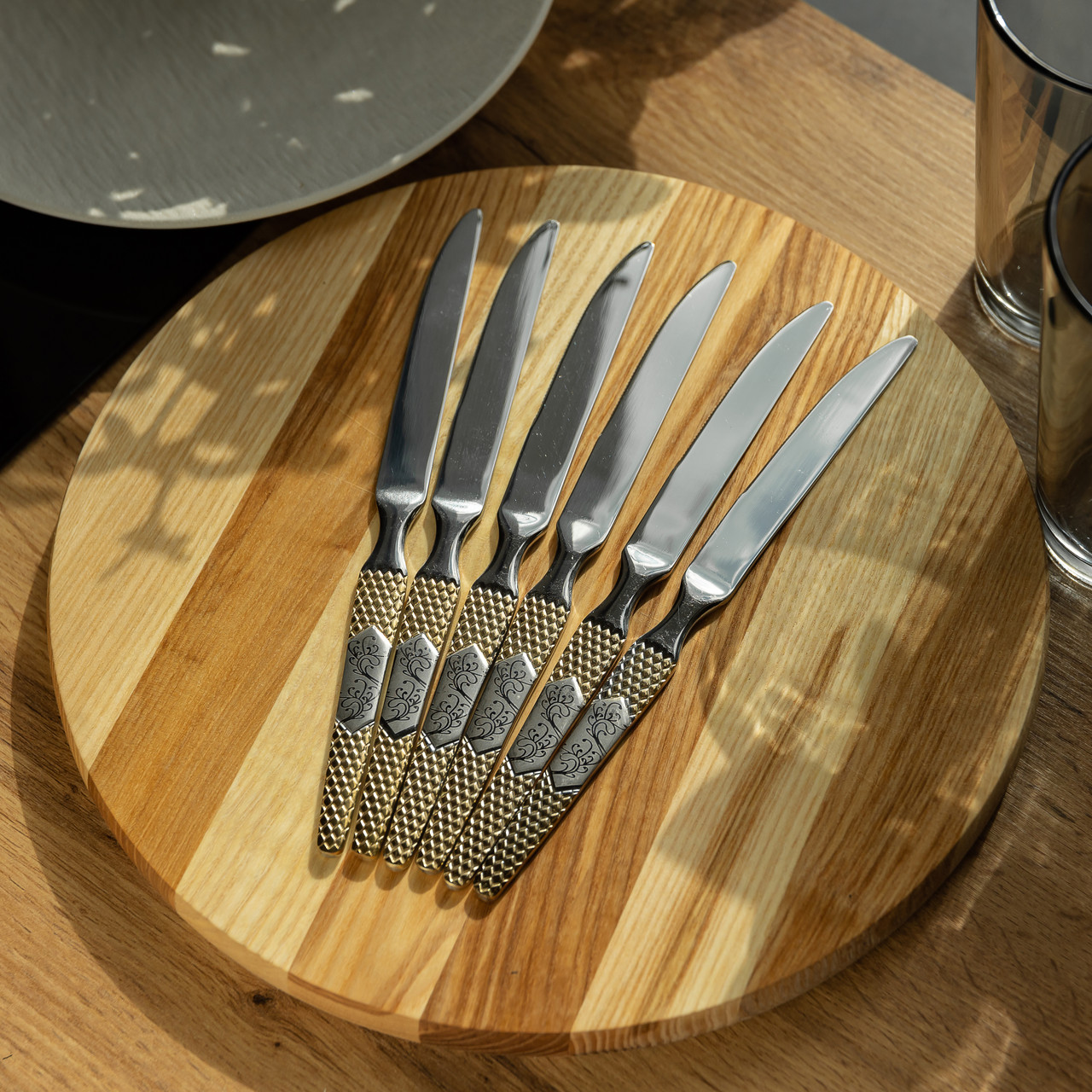 Набір столових ножів 6 штук ножі сервірувальні з нержавіючої сталі 22.7 см Срібло з золотом