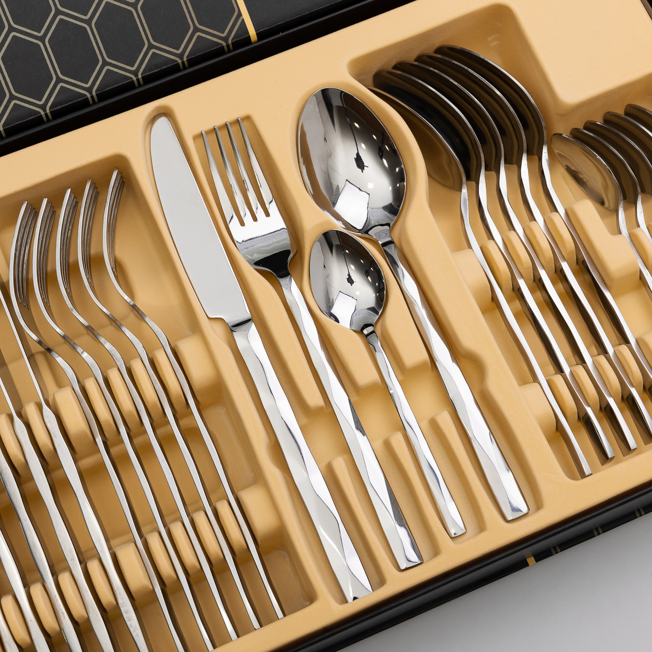 Набір столових приборів на 6 персон набір ложок виделок і ножів 24 предмети в коробці Срібло