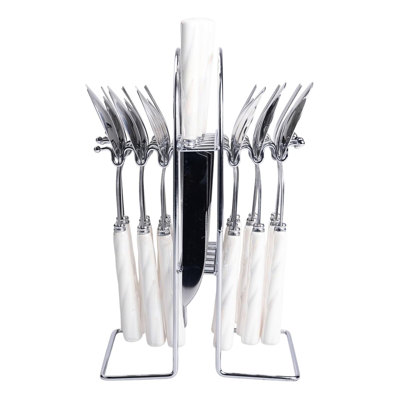 Набір столових приборів на підставці 24 предмети столовий набір на 6 персон Білий зі сріблом