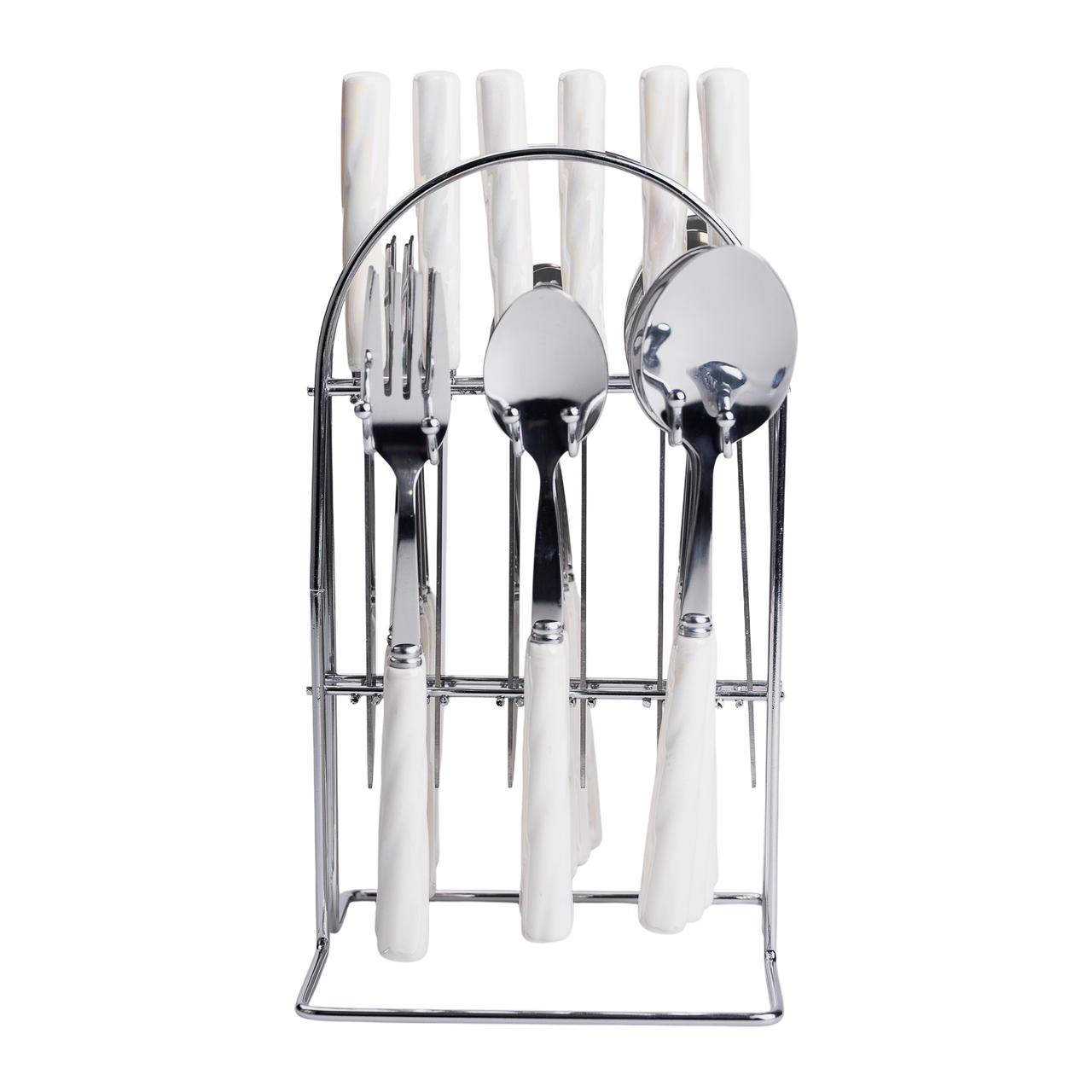 Набір столових приборів на підставці 24 предмети столовий набір на 6 персон Білий зі сріблом