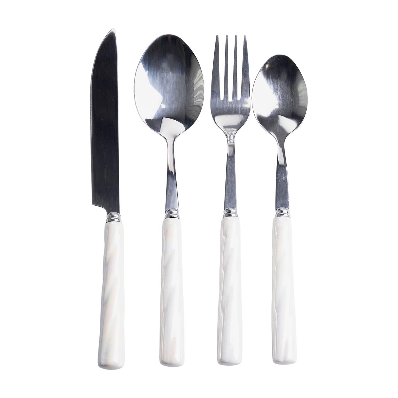 Набір столових приборів на підставці 24 предмети столовий набір на 6 персон Білий зі сріблом