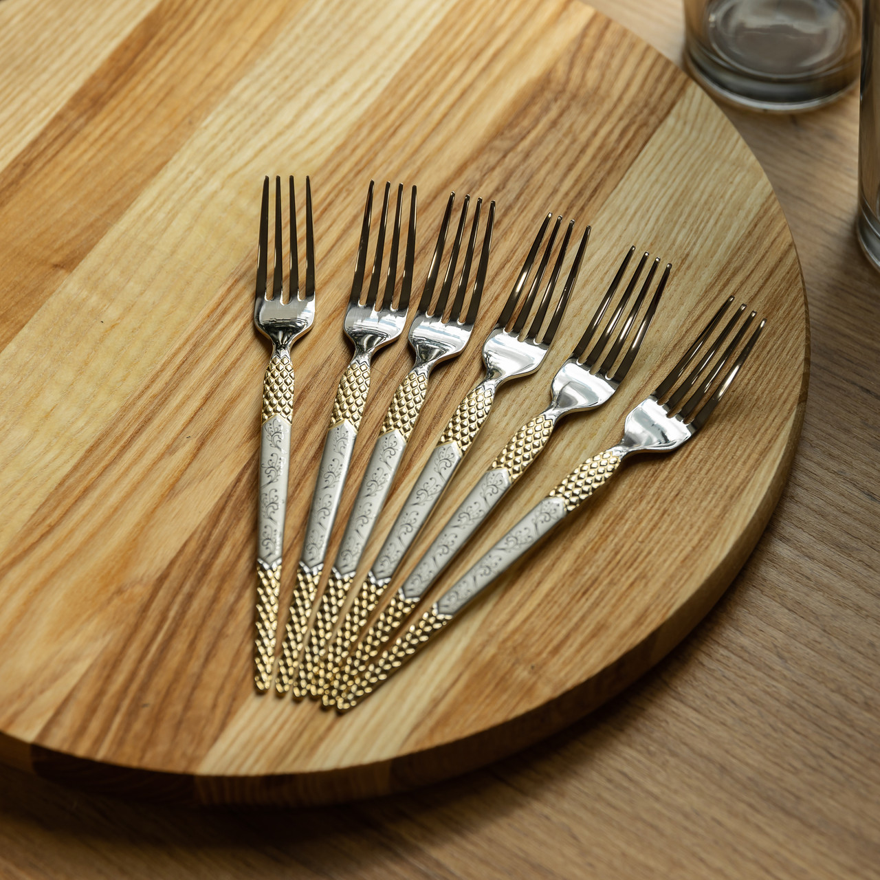 Набір столових виделок 6 штук виделка з нержавіючої сталі 21 см Срібло з золотом