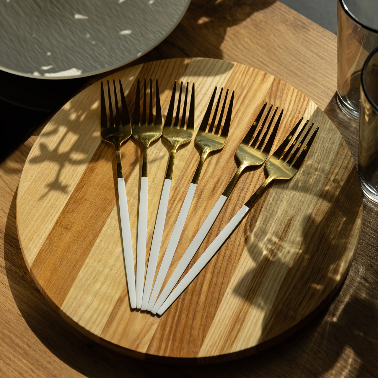 Набір столових виделок 6 штук виделки кухонні з нержавіючої сталі 21.5 см Білий із золотом