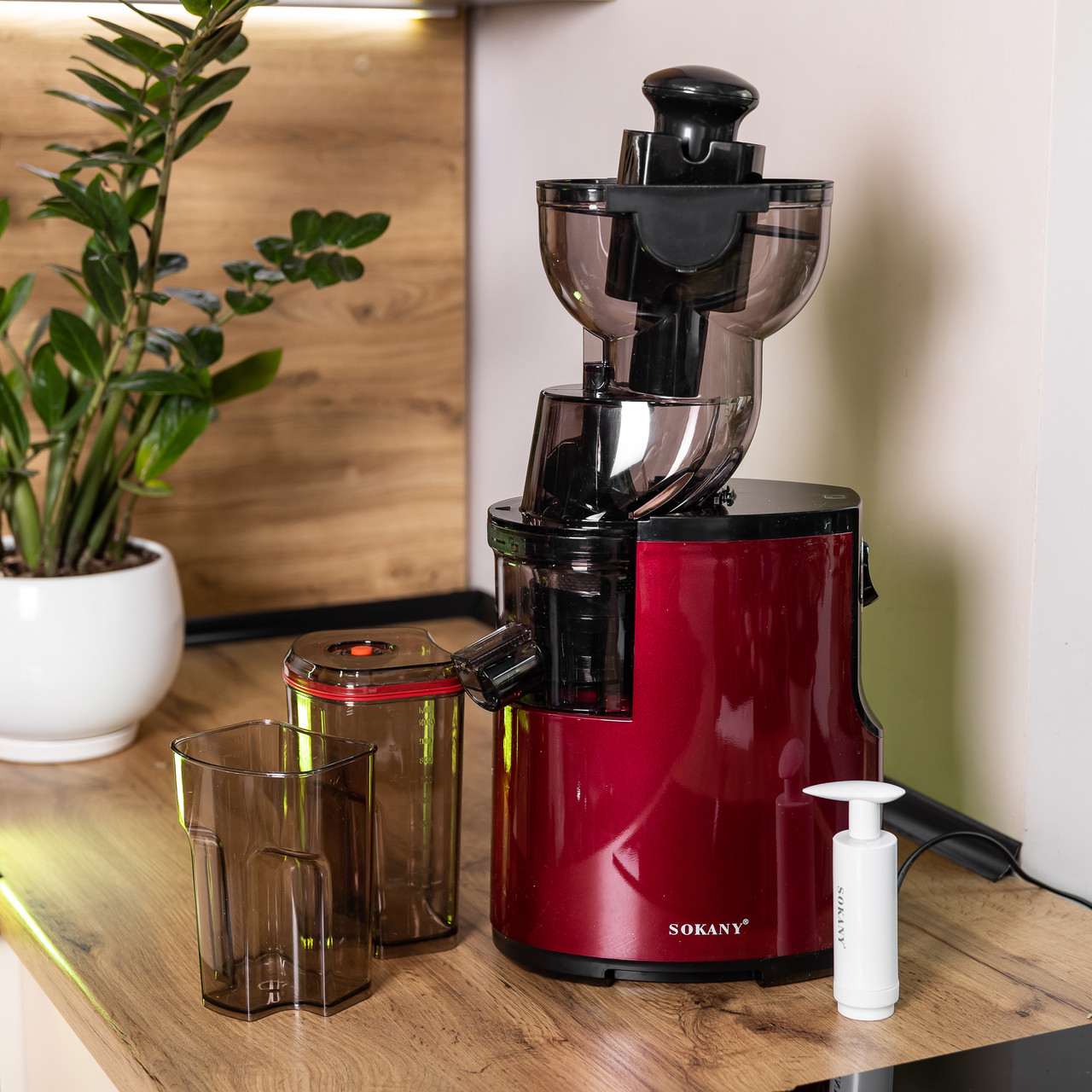 Соковижималка шнекова для томатів 300 Вт 2 швидкості Червоний Sokany