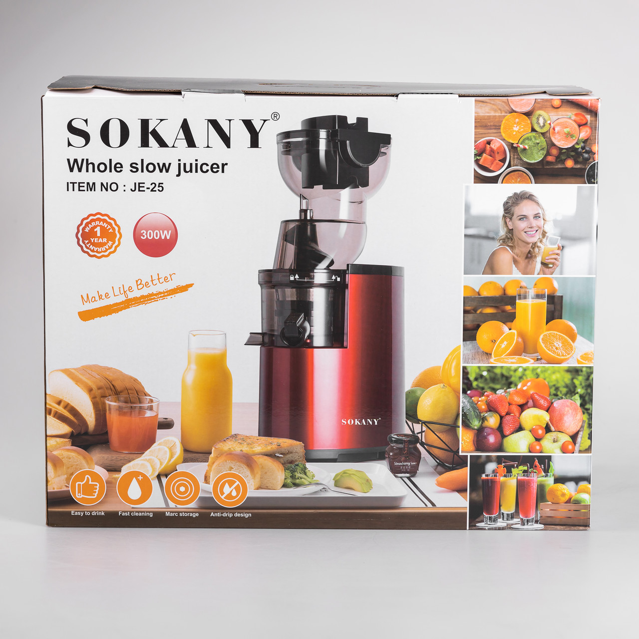 Соковижималка шнекова для томатів 300 Вт 2 швидкості Червоний Sokany