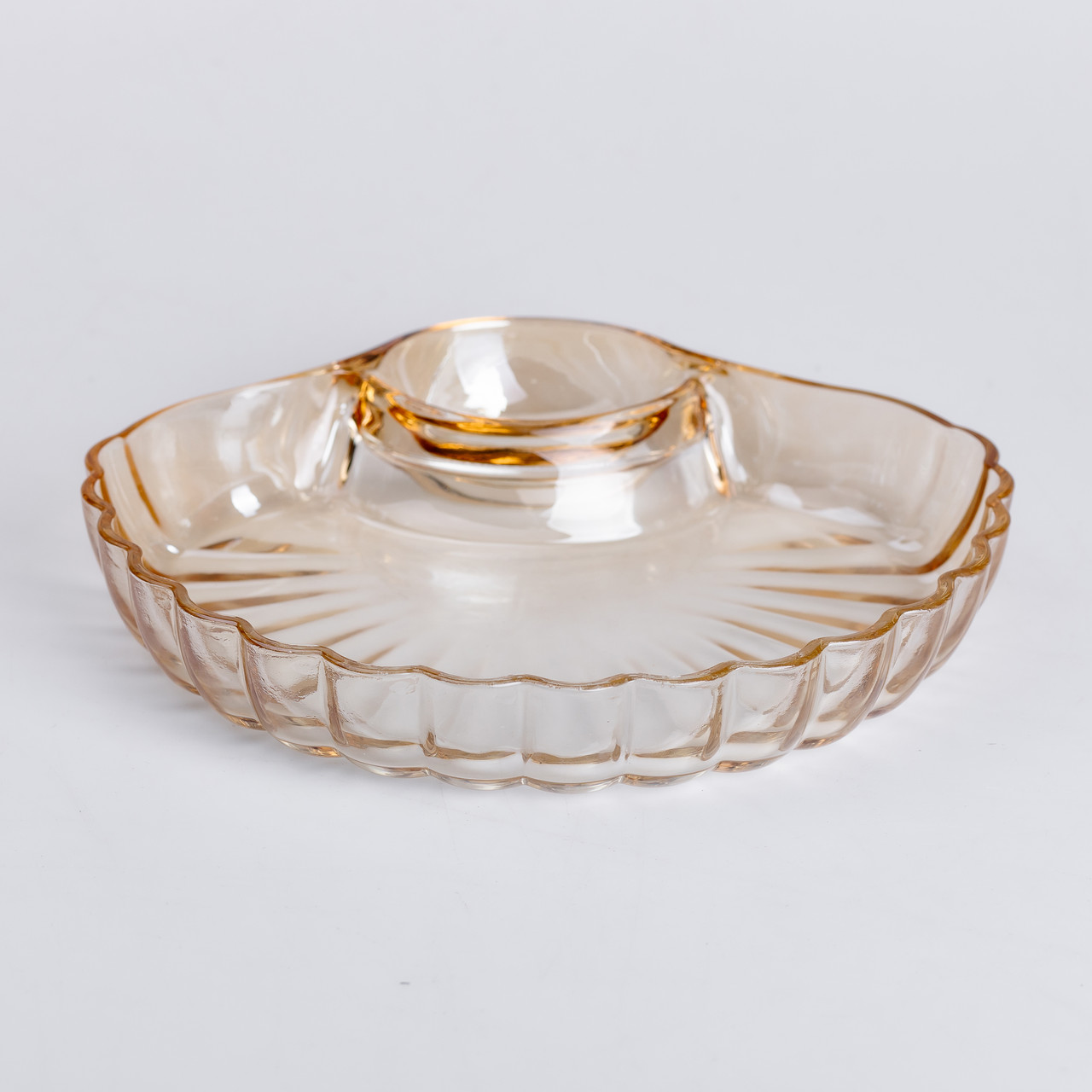 Скляне блюдо із соусником 21х19х3 см тарілка для суші коричнева