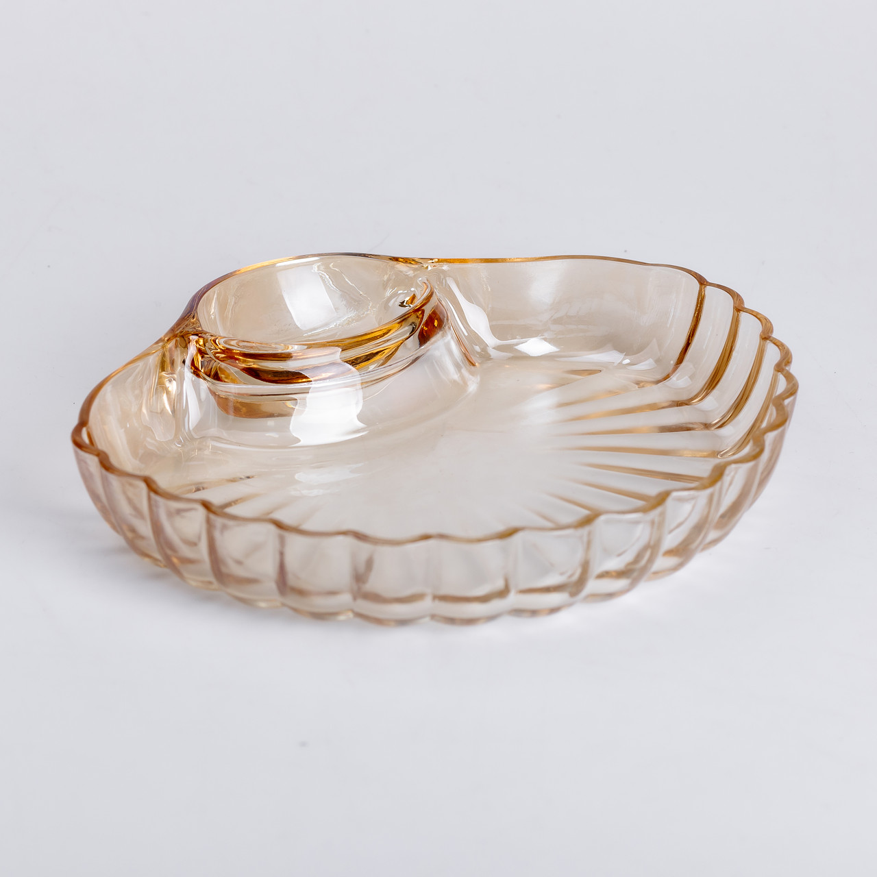 Скляне блюдо із соусником 21х19х3 см тарілка для суші коричнева