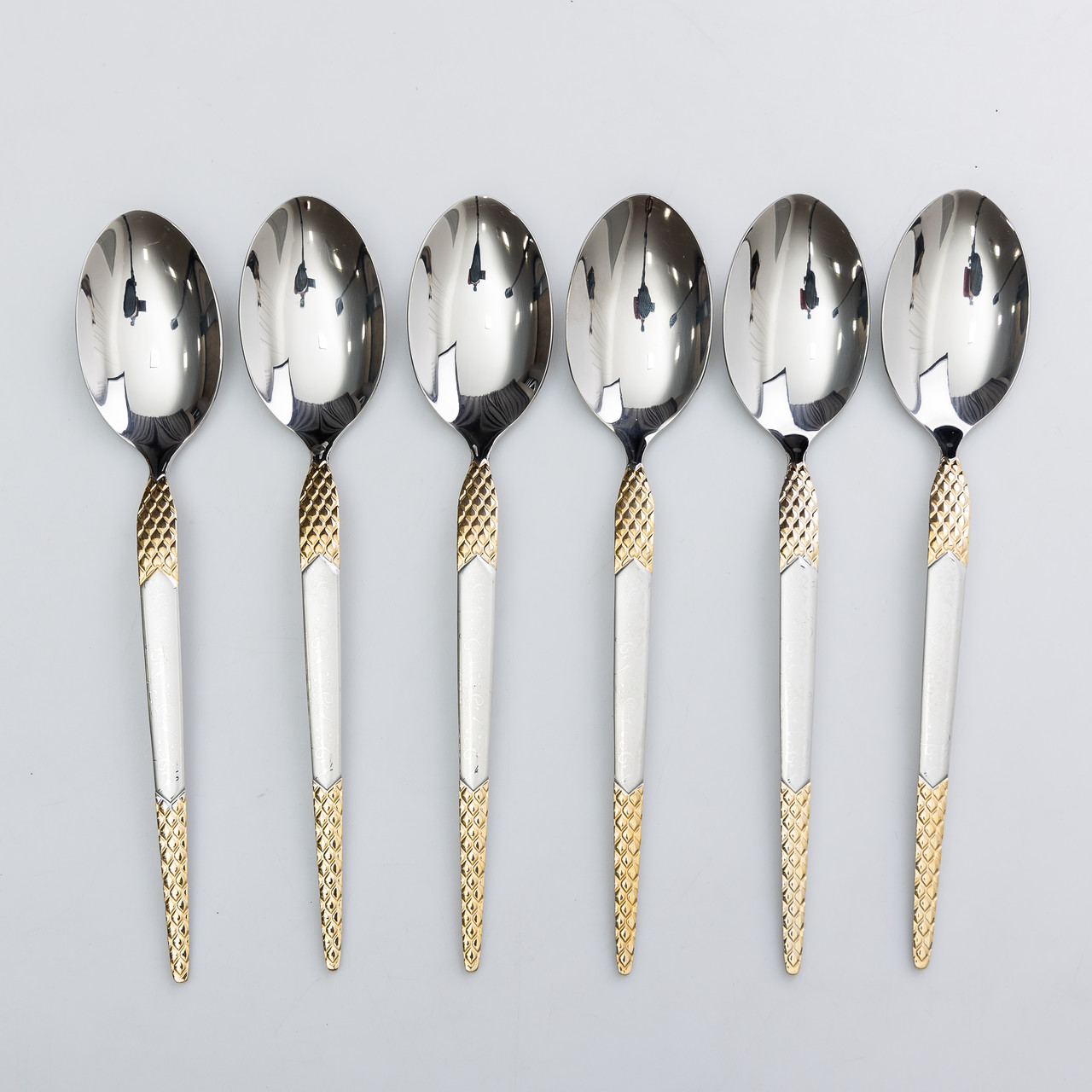 Набір столових ложок 6 штук з нержавіючої сталі ложки столові 21 см Срібло з золотом