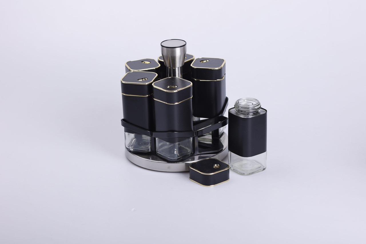 Набір баночок для спецій 6 шт на поставці по 120 мл карусель Чорний