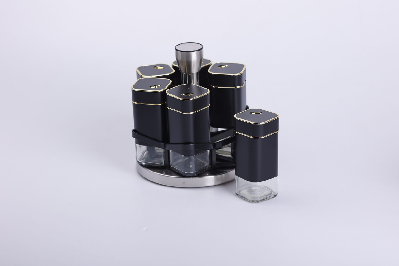 Набір баночок для спецій 6 шт на поставці по 120 мл карусель Чорний